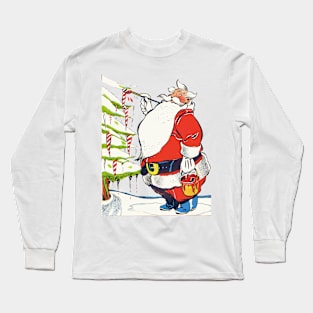 Santa Claus Painting the ice stalactites of the Christmas Pine Retro Vintage Comic Cartoon Long Sleeve T-Shirt